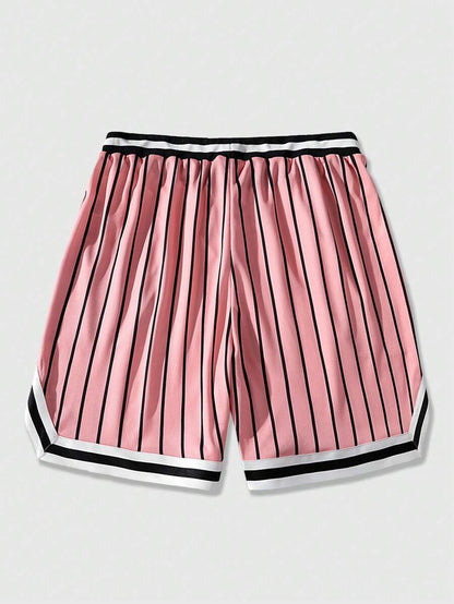 Graphic Striped Drawstring Waist Shorts