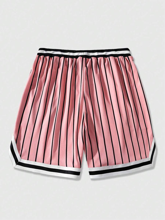 Graphic Striped Drawstring Waist Shorts