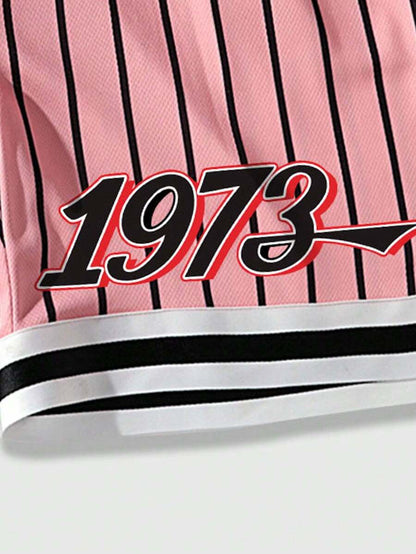 Graphic Striped Drawstring Waist Shorts