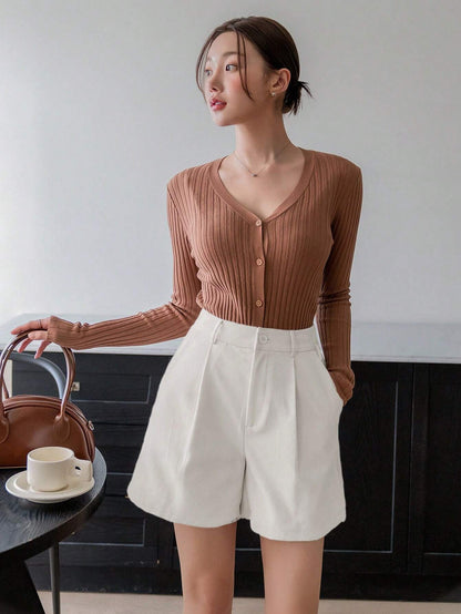 Solid High Waist Shorts