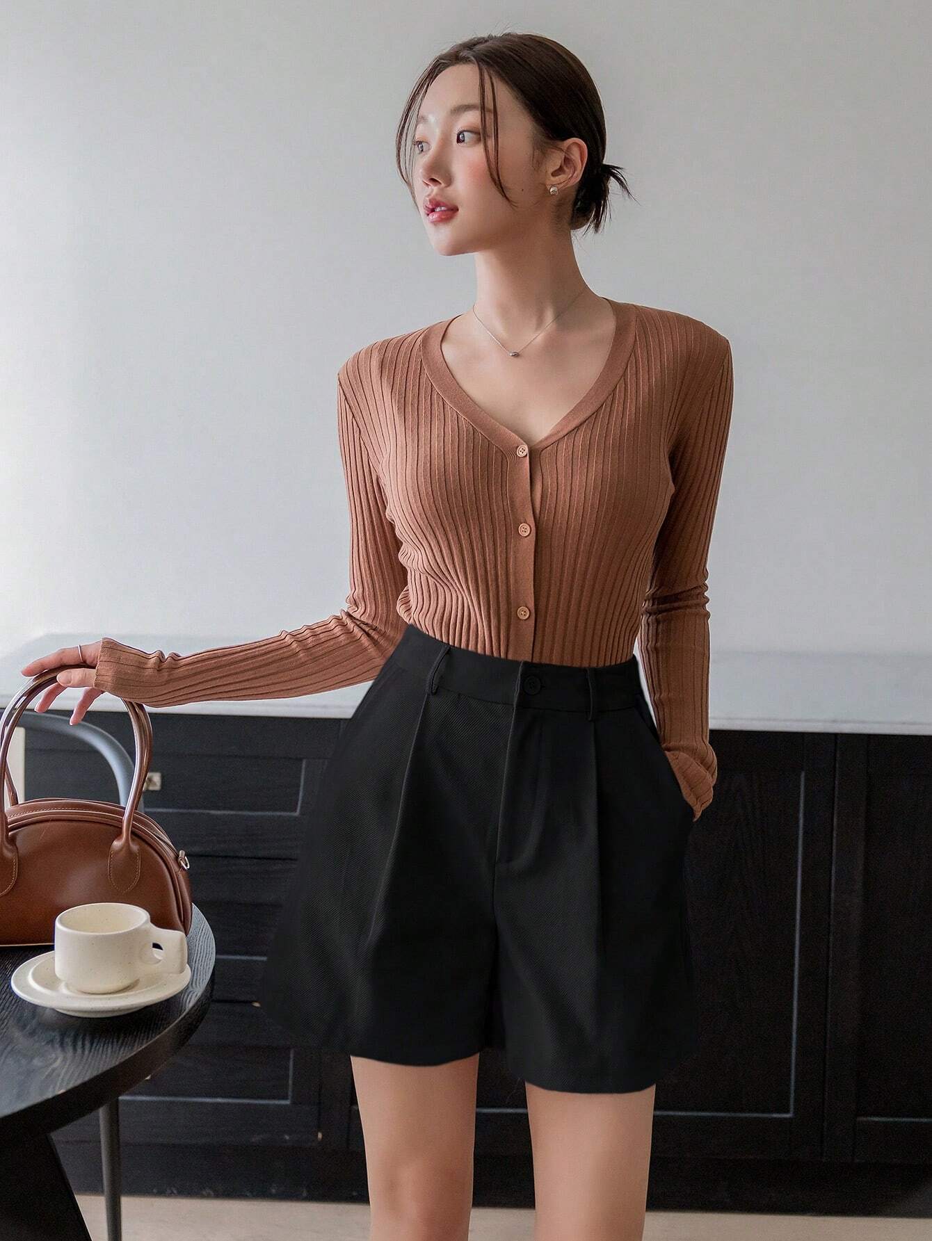 Solid High Waist Short