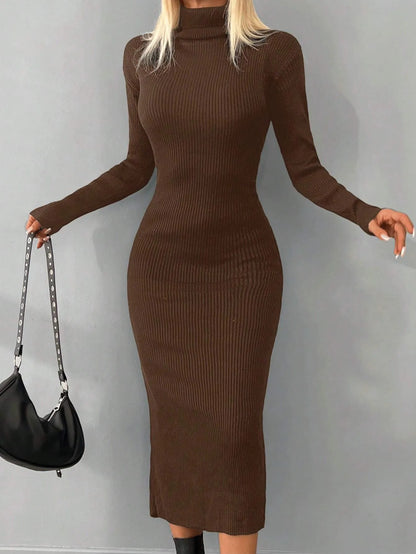 Solid Knit  Turtleneck  Dress