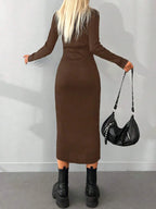 Solid Knit  Turtleneck  Dress