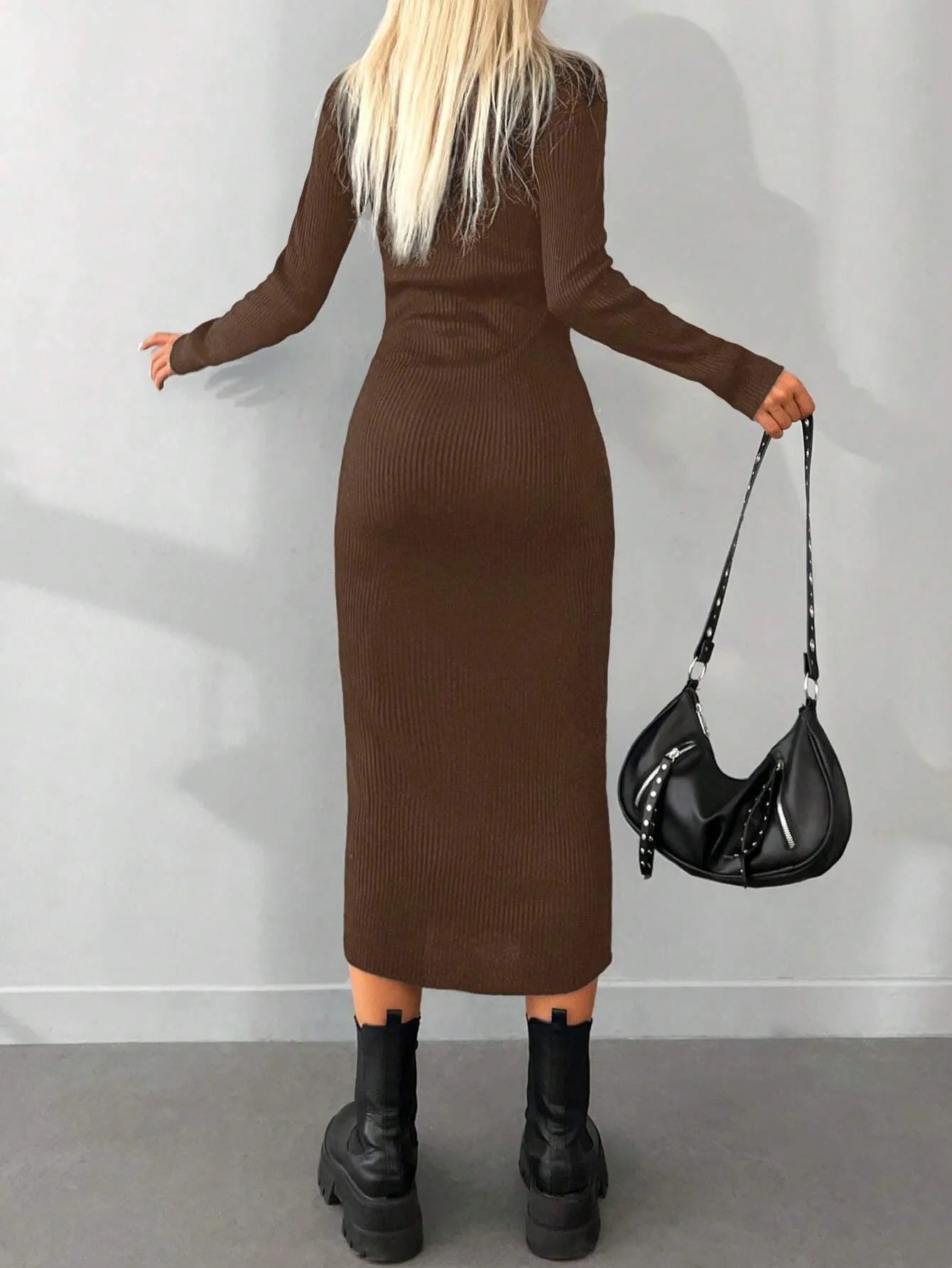 Solid Knit  Turtleneck  Dress