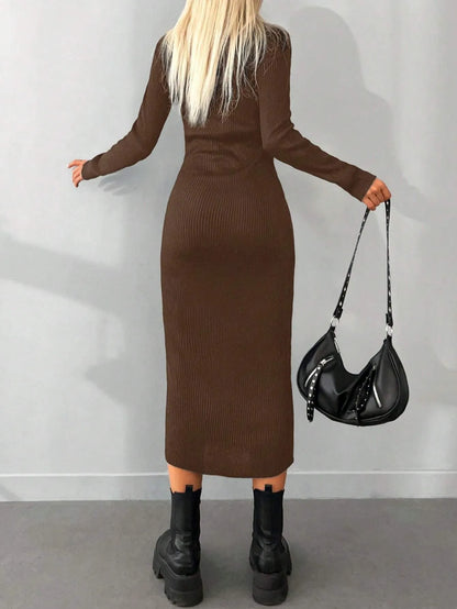Solid Knit  Turtleneck  Dress