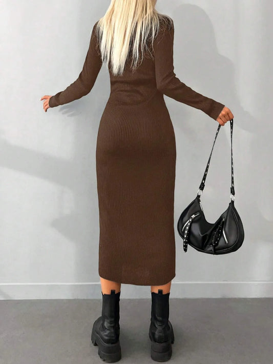 Solid Knit  Turtleneck  Dress