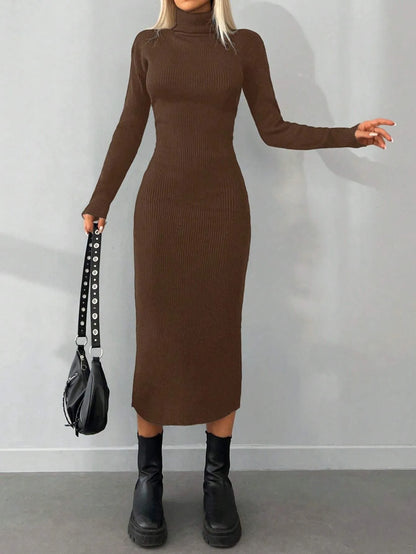 Solid Knit  Turtleneck  Dress