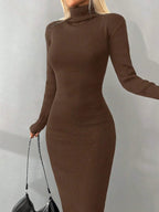 Solid Knit  Turtleneck  Dress