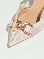 Elegant Embroidered Chain Pointed Toe Slip-On High Heel Sandals