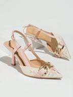 Elegant Embroidered Chain Pointed Toe Slip-On High Heel Sandals