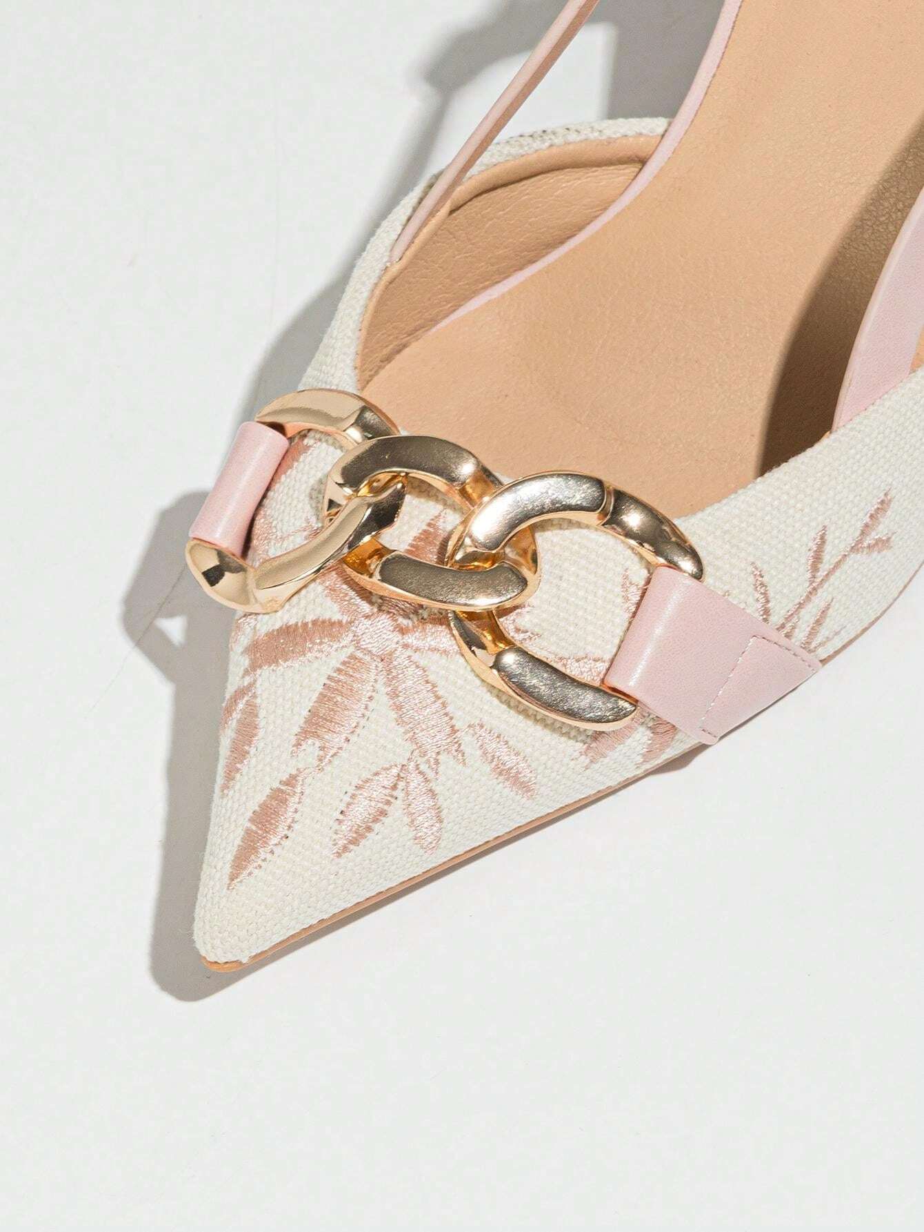 Elegant Embroidered Chain Pointed Toe Slip-On High Heel Sandals