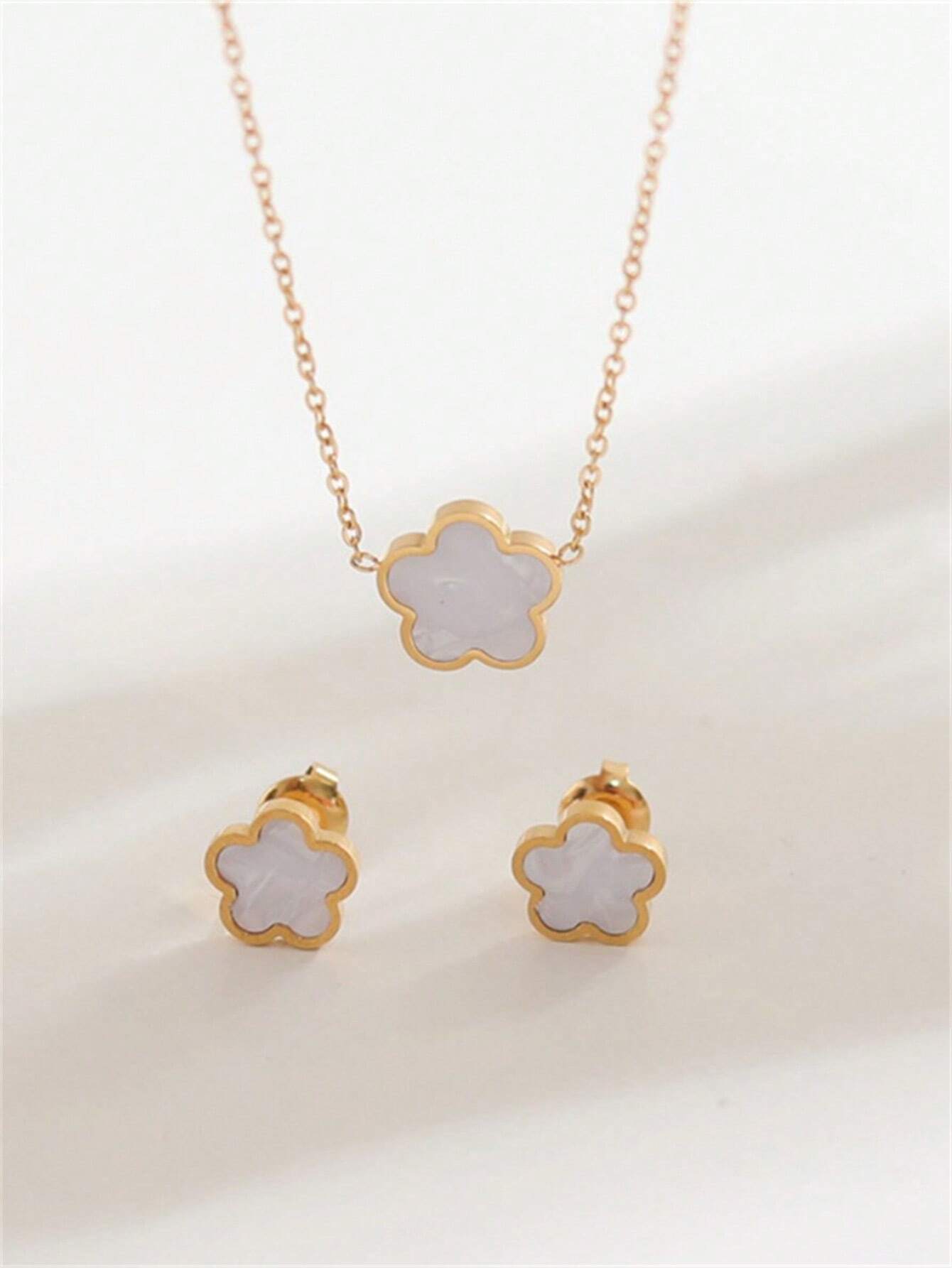 Lucky Flower Clover Necklace & Earrings