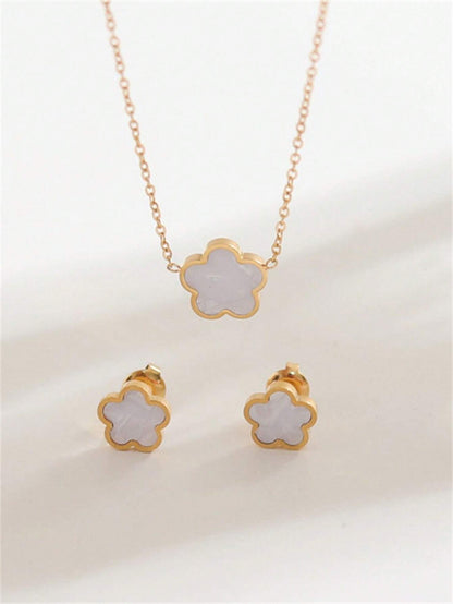 Lucky Flower Clover Necklace & Earrings