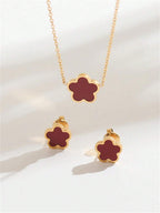 Lucky Flower Clover Necklace & Earrings