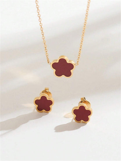 Lucky Flower Clover Necklace & Earrings
