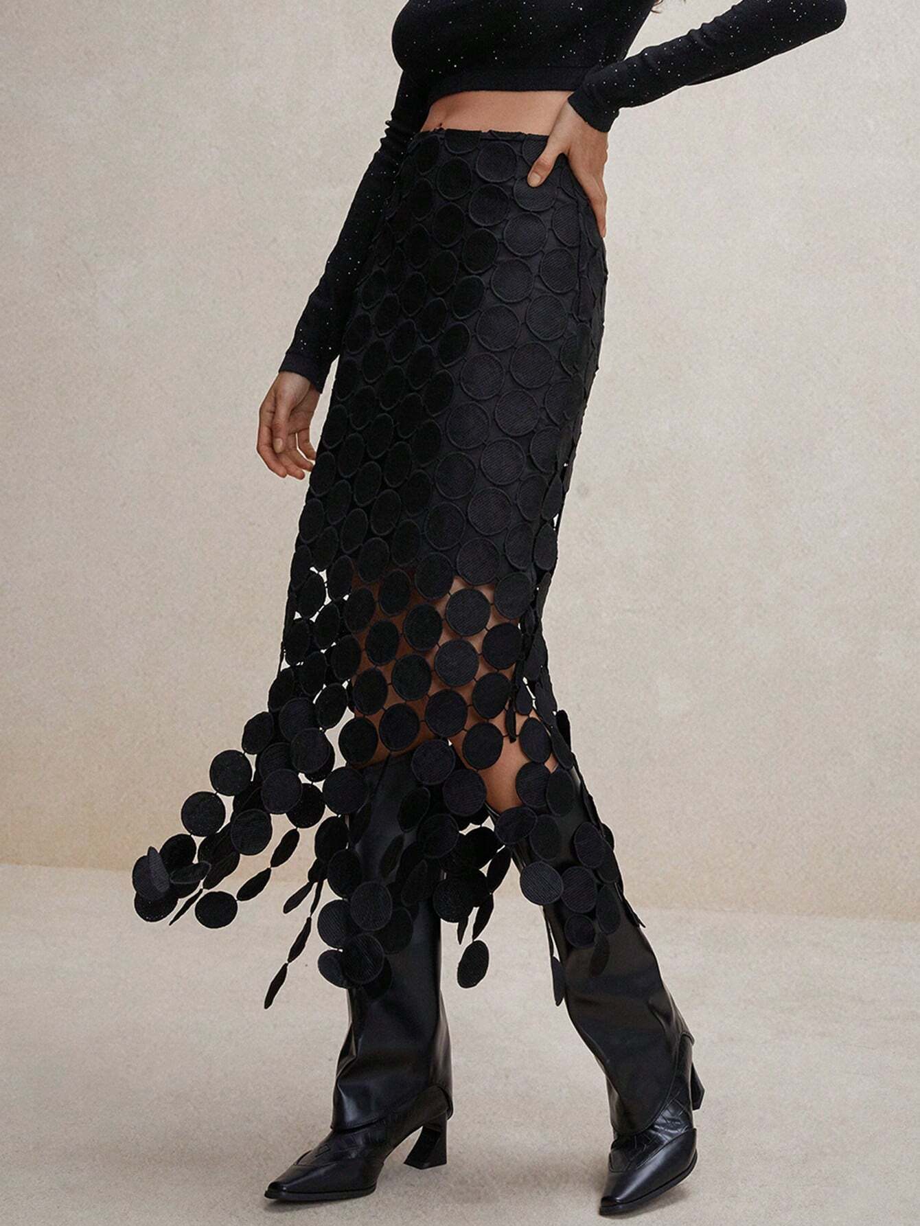 Laser Cut Multi Circle Double Layered Maxi Skirt