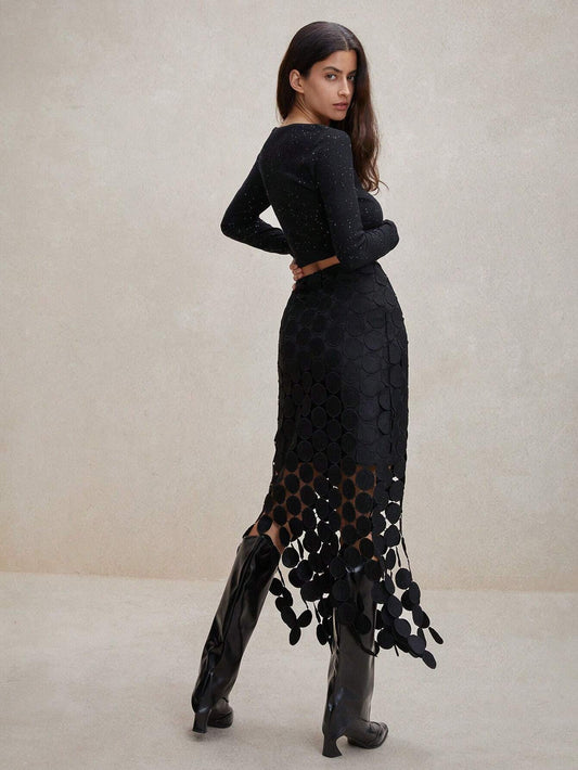 Laser Cut Multi Circle Double Layered Maxi Skirt