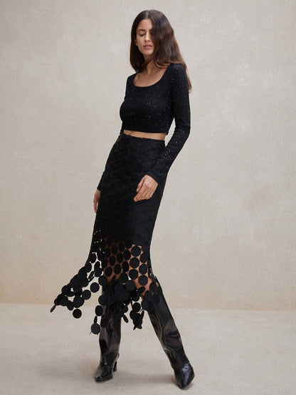 Laser Cut Multi Circle Double Layered Maxi Skirt
