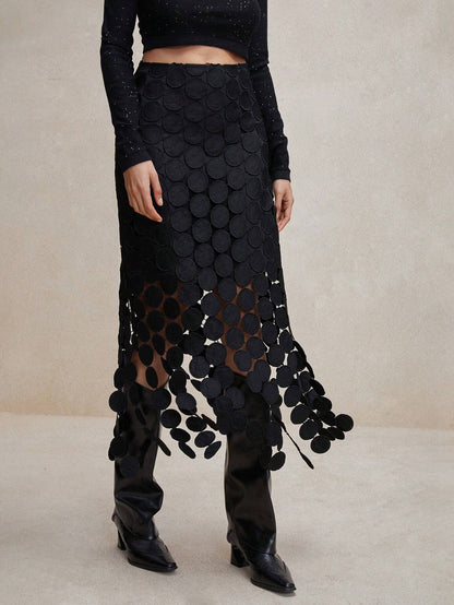 Laser Cut Multi Circle Double Layered Maxi Skirt