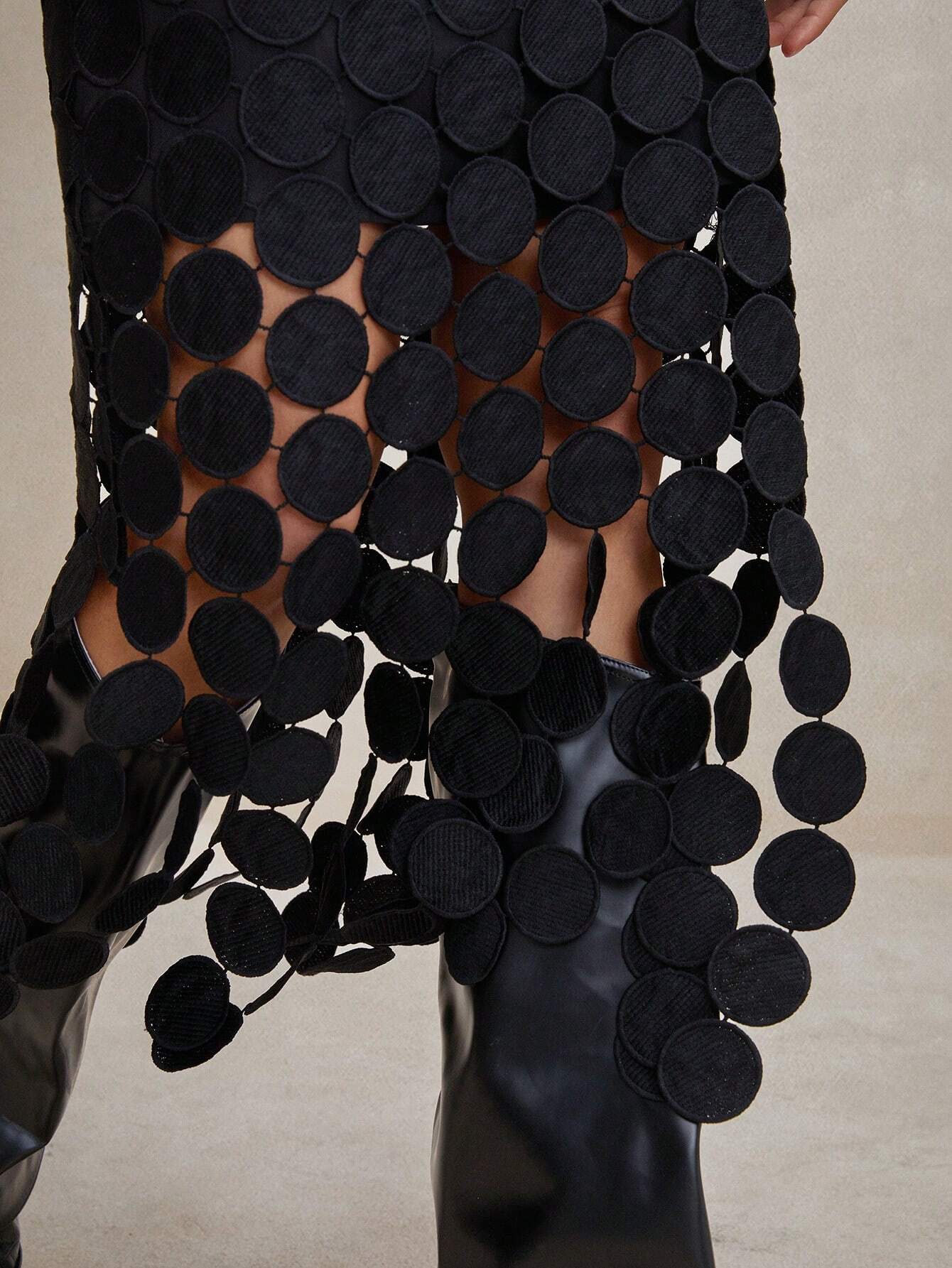 Laser Cut Multi Circle Double Layered Maxi Skirt