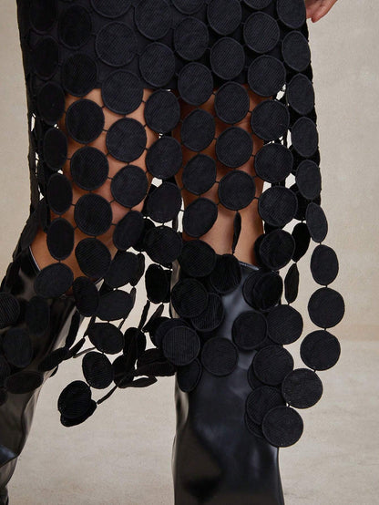 Laser Cut Multi Circle Double Layered Maxi Skirt