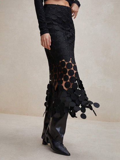 Laser Cut Multi Circle Double Layered Maxi Skirt