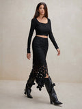 Laser Cut Multi Circle Double Layered Maxi Skirt