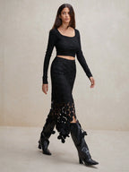Laser Cut Multi Circle Double Layered Maxi Skirt