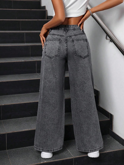 Patchwork Loose Fit Wide Leg Jeans