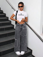 Patchwork Loose Fit Wide Leg Jeans