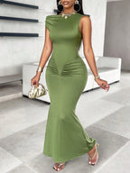 Asymmetric Neckline Pleated Elegant Dress
