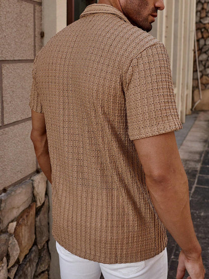 Simple Solid Short-Sleeve Button-Up Shirt