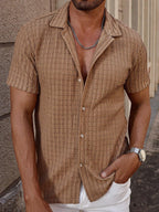 Simple Solid Short-Sleeve Button-Up Shirt