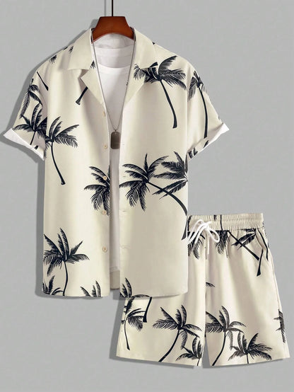 Palm Tree Shirt  & Drawstring Shorts Sets