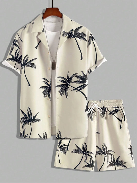 Palm Tree Shirt  & Drawstring Shorts Sets