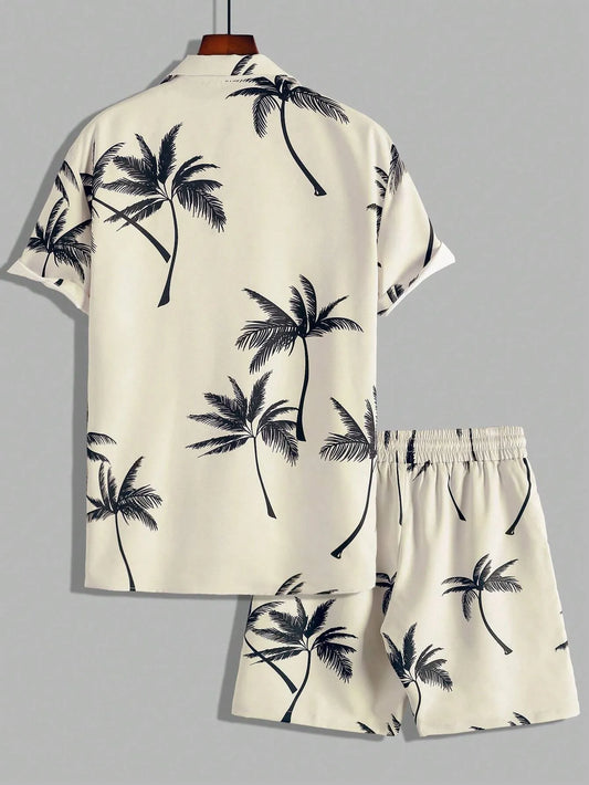 Palm Tree Shirt  & Drawstring Shorts Sets