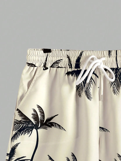 Palm Tree Shirt  & Drawstring Shorts Sets