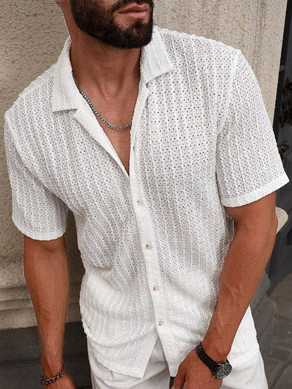 Simple Solid Short-Sleeve Button-Up Shirt