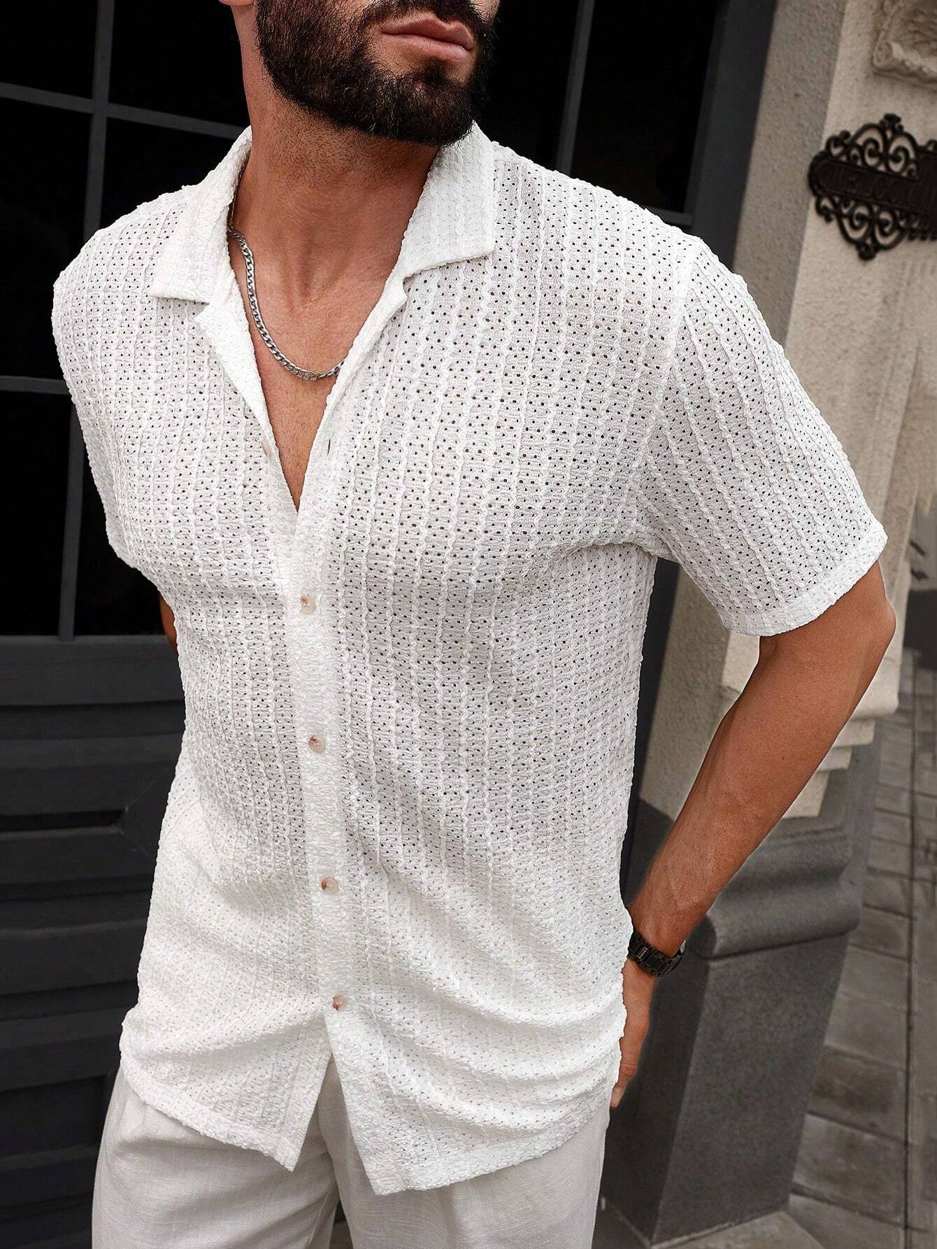 Simple Solid Short-Sleeve Button-Up Shirt