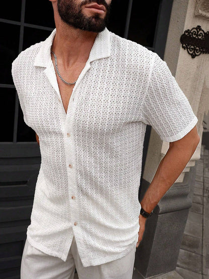 Simple Solid Short-Sleeve Button-Up Shirt