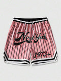 Graphic Striped Drawstring Waist Shorts