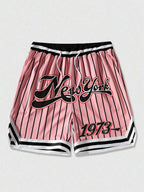 Graphic Striped Drawstring Waist Shorts