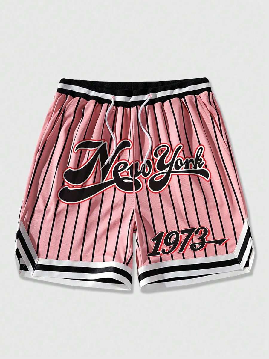 Graphic Striped Drawstring Waist Shorts