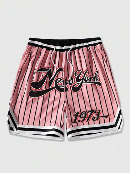 Graphic Striped Drawstring Waist Shorts