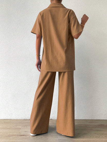 Button-Front  Shirt And Straight Pants Sets