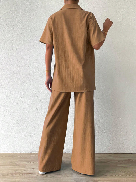 Button-Front  Shirt And Straight Pants Sets