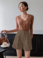 Solid High Waist  Short