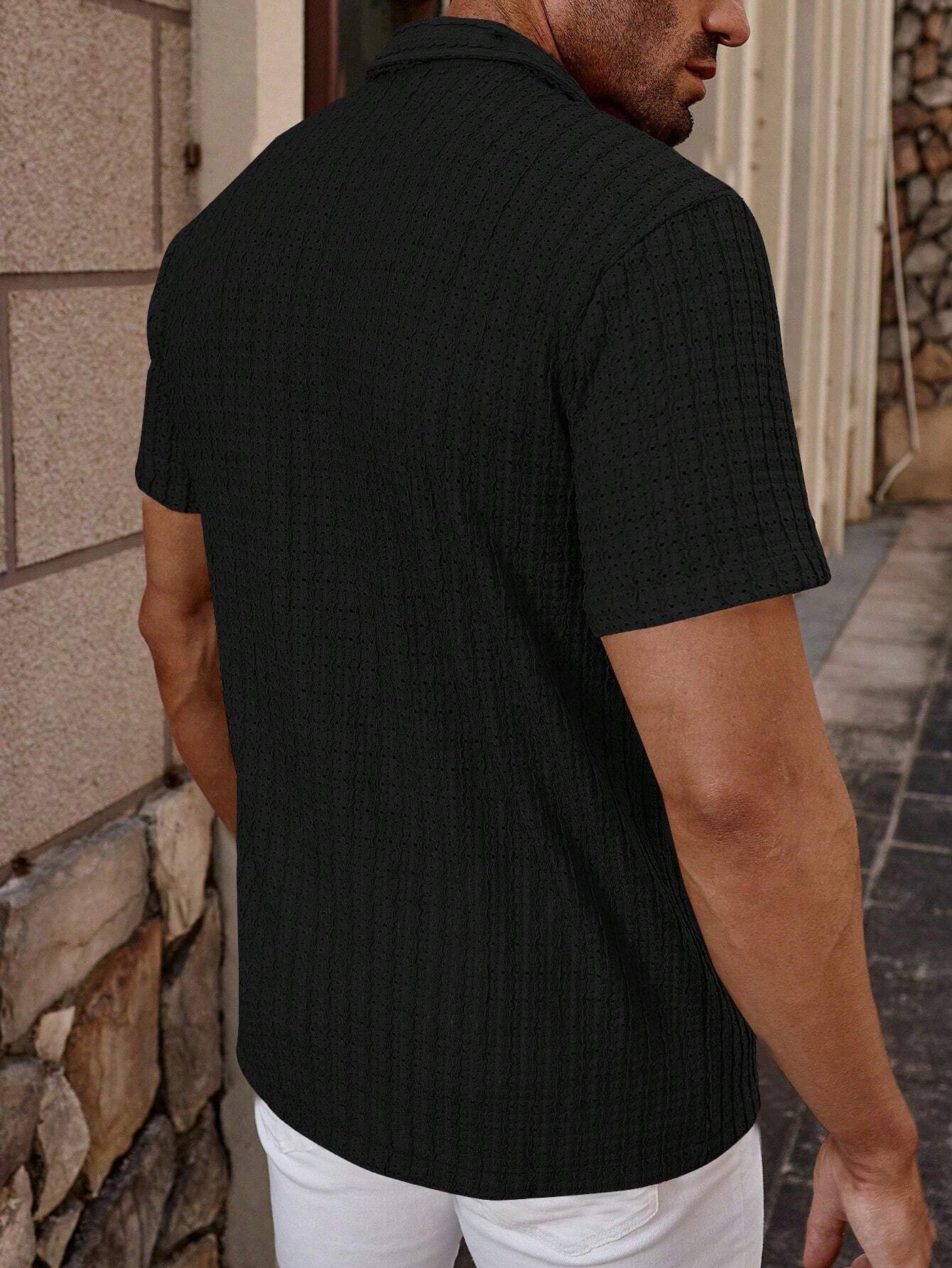 Simple Solid Short-Sleeve Button-Up Shirt