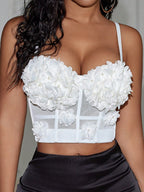 Solid Mesh Corset Crop Cami Top