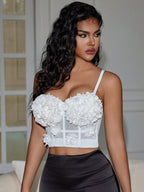 Solid Mesh Corset Crop Cami Top